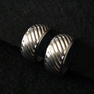 Vintage Silver Textured Hoop Clip-On Earrings
